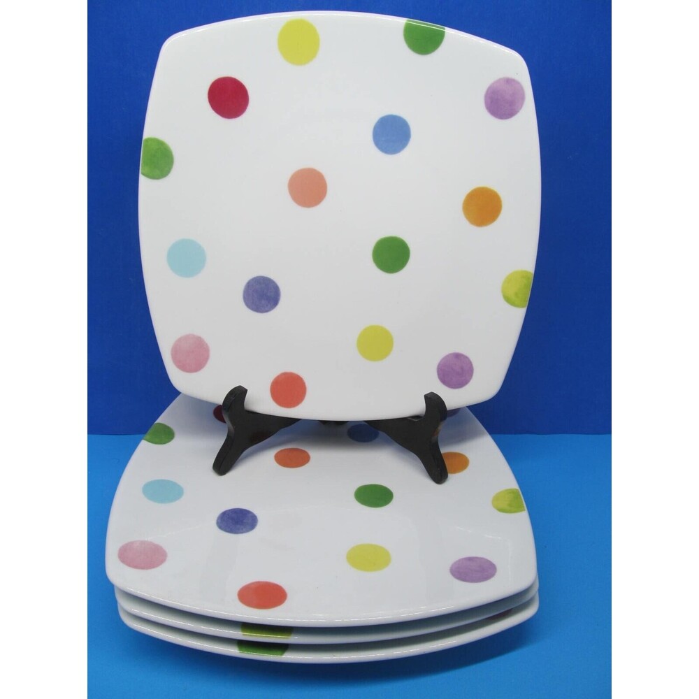 Studio Nova Chromatics Polka Dot 10 3/8" Square Dinner Plates Set Of 4